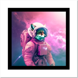 Vaporwave Retrowave Fox Astronaut - Space Colorful Illustration Posters and Art